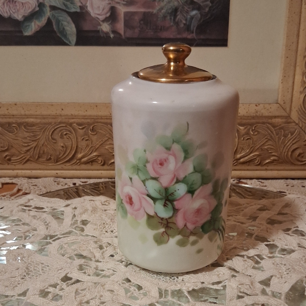 Vintage Porcelain Jar with Gold Lid